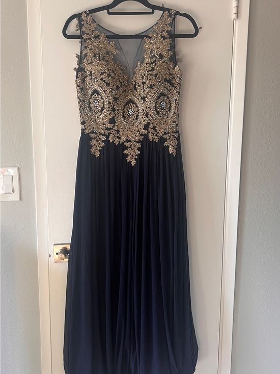 Jovani Dresses & Skirts - Jovani Navy Gown with Gold/silver Beaded Bodice